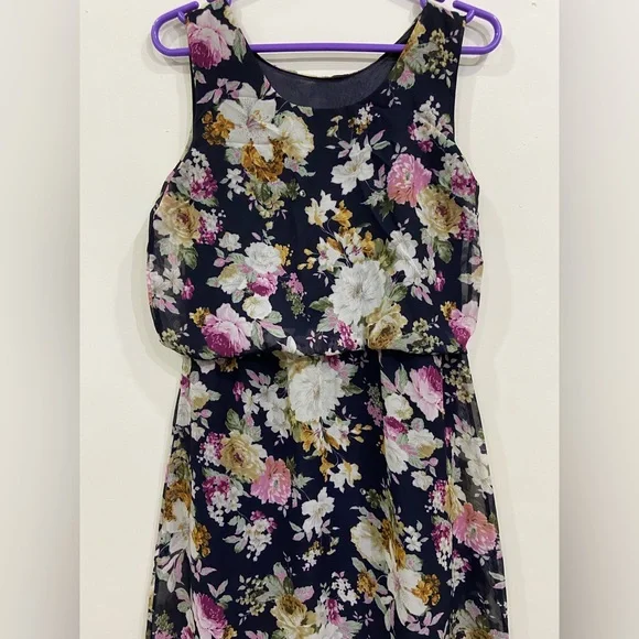 Navy Blue Floral Print Maxi Dress - Picture 3 of 8